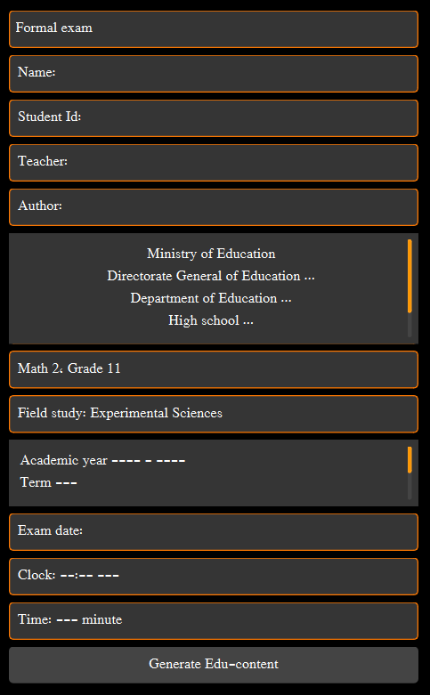 Formal exam configuration Dialog
