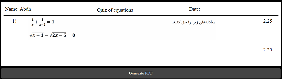 output of classroom quiz